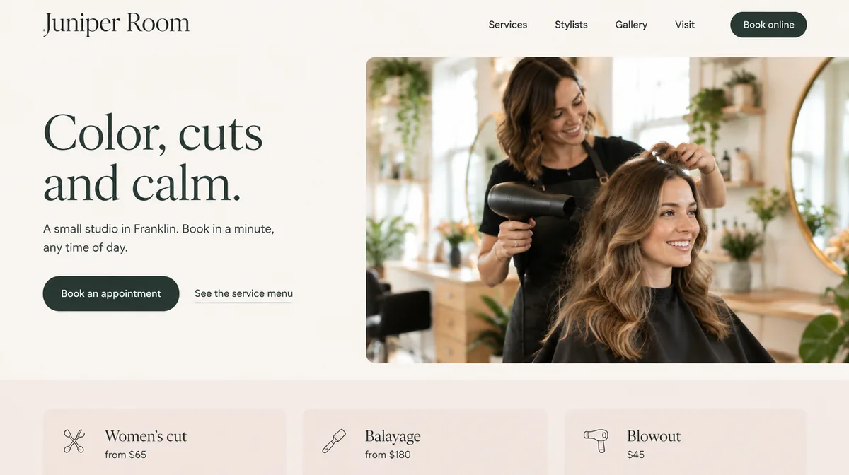 Hair salon website design concept