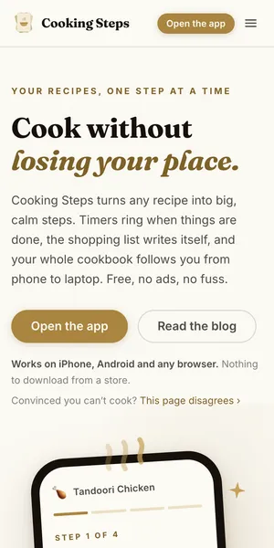 Cooking Steps website on a phone